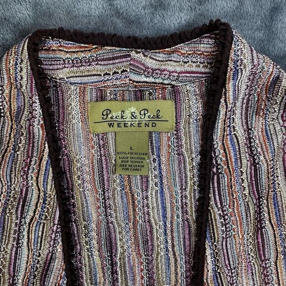 Peck & Peck‎ Open Front Cardigan Women’s L Bronze Multicolor Woven Bohemian - Picture 2 of 8